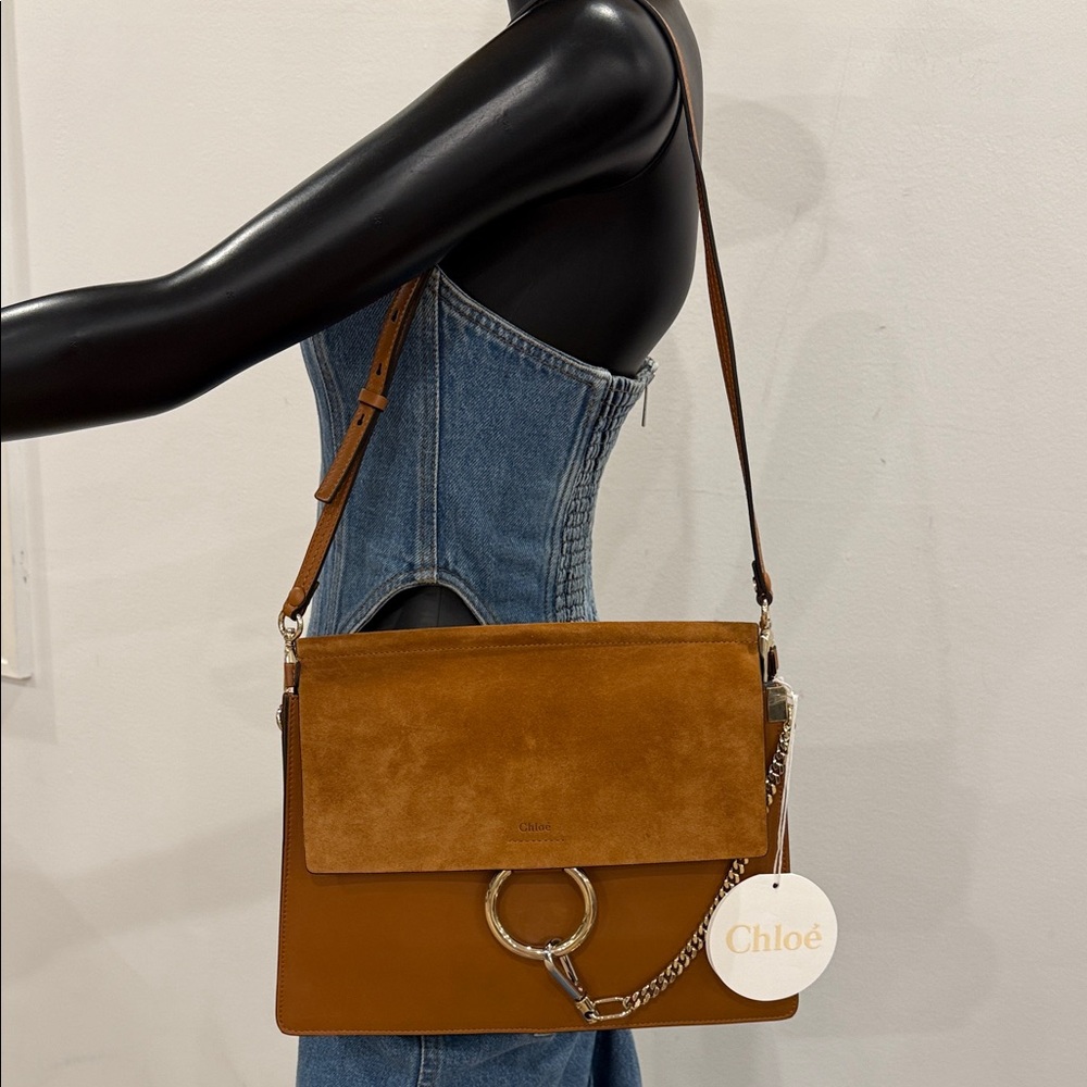 Chloé Faye Shoulder Bag Caramel Suede & Leather Gold Hardware Authentic NWT ‼️